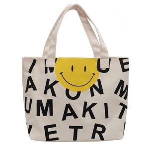 NWT Smile Face Alphabet Lettering Large Shoulder Canvas Bag